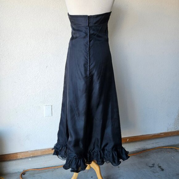 Vintage 70s Black Keyhole Cross Halter Lettuce Ruffle Hem Slit Maxi Dress Gown M - Picture 6 of 9